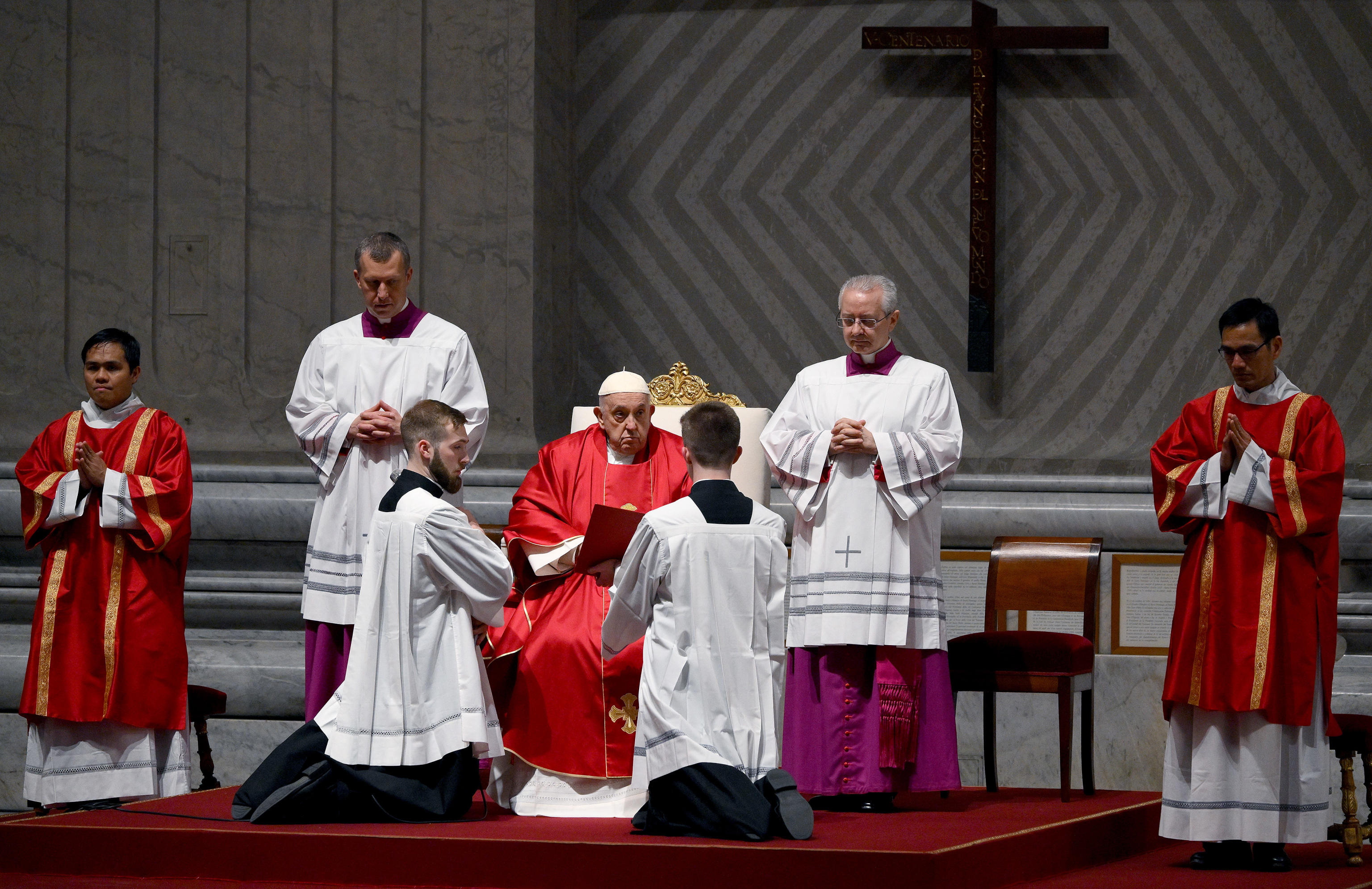 The Pope arrived at St. Peter's Basilica for the Easter Vigil