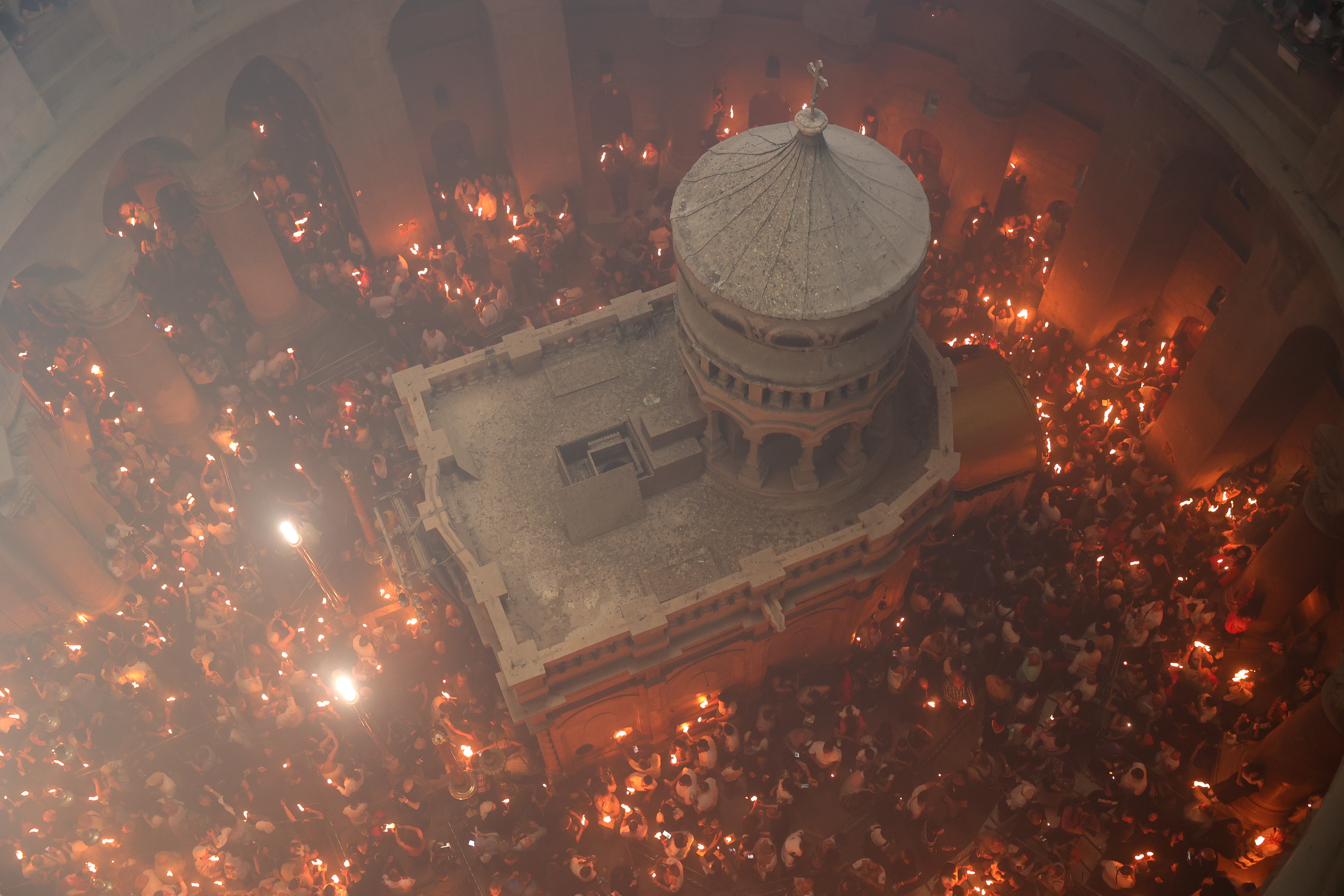 The grace fire descended in the Church of the Holy Sepulcher in Jerusalem