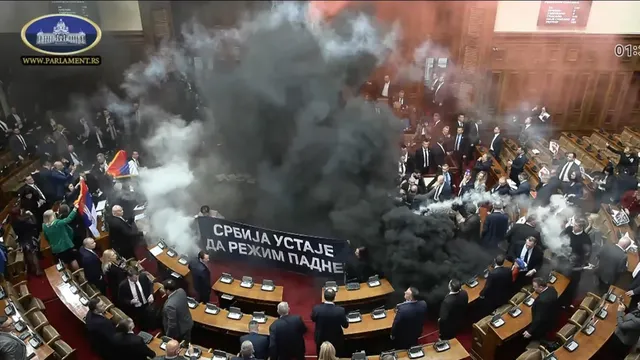 Unprecedented melee in Serbia's parliament, building under blockade by a protest of many thousands