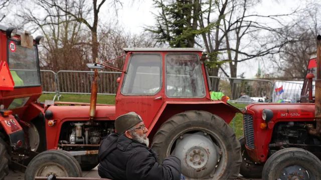 Tractors at the protest in Belgrade ended up with broken windows and flat tires